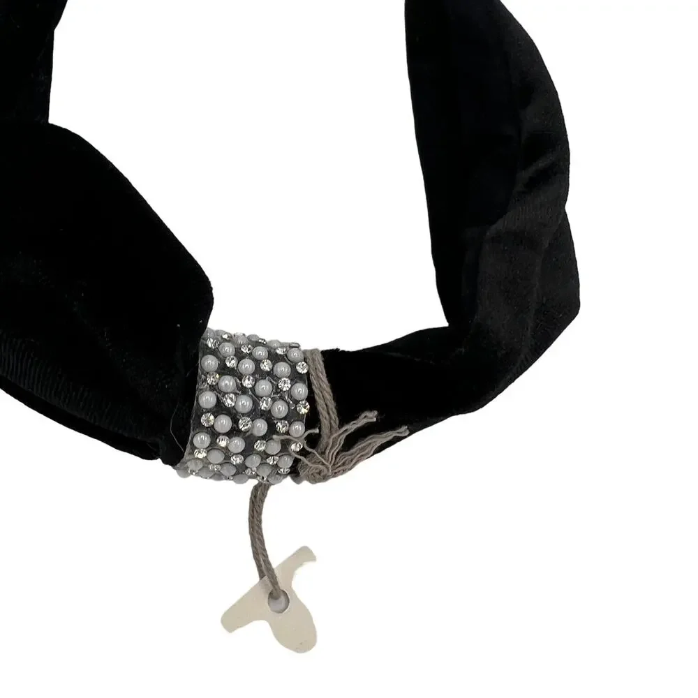 A New Day Women's Black Velvet Knot Front with Crystals Headband - NWT